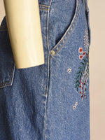 Floral Embroidery Denim Skirt