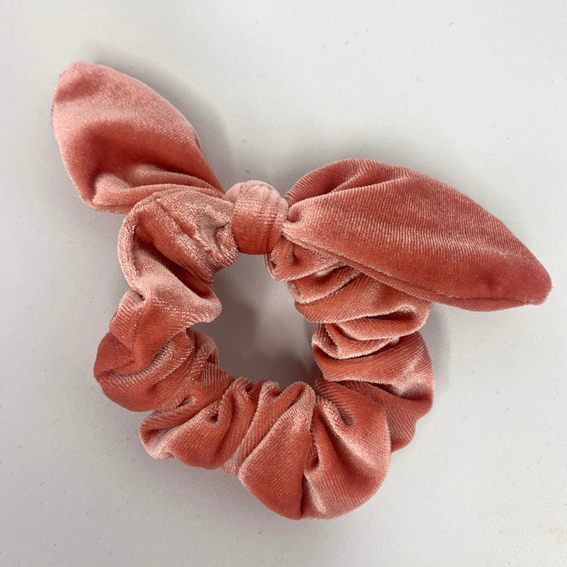 Coral Velvet Bow Scrunchie