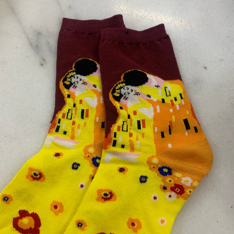 Klimt Socks - Maroon + Yellow