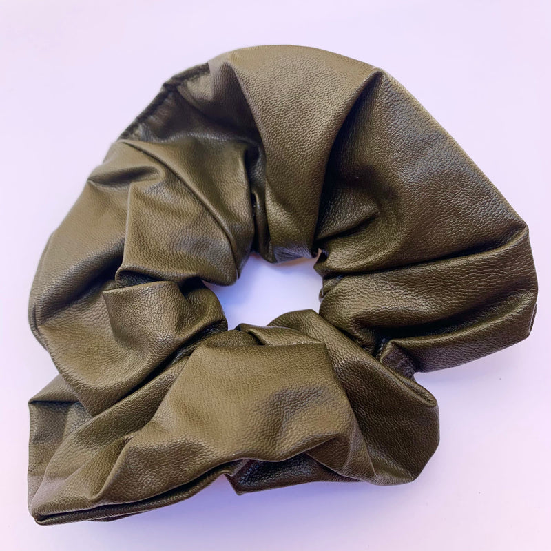 Olive Faux Leather Scrunchie