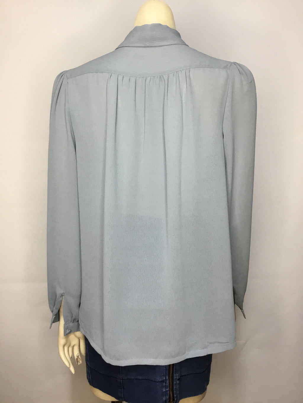 Dusty Blue Pussy Bow Blouse