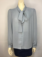 Dusty Blue Pussy Bow Blouse