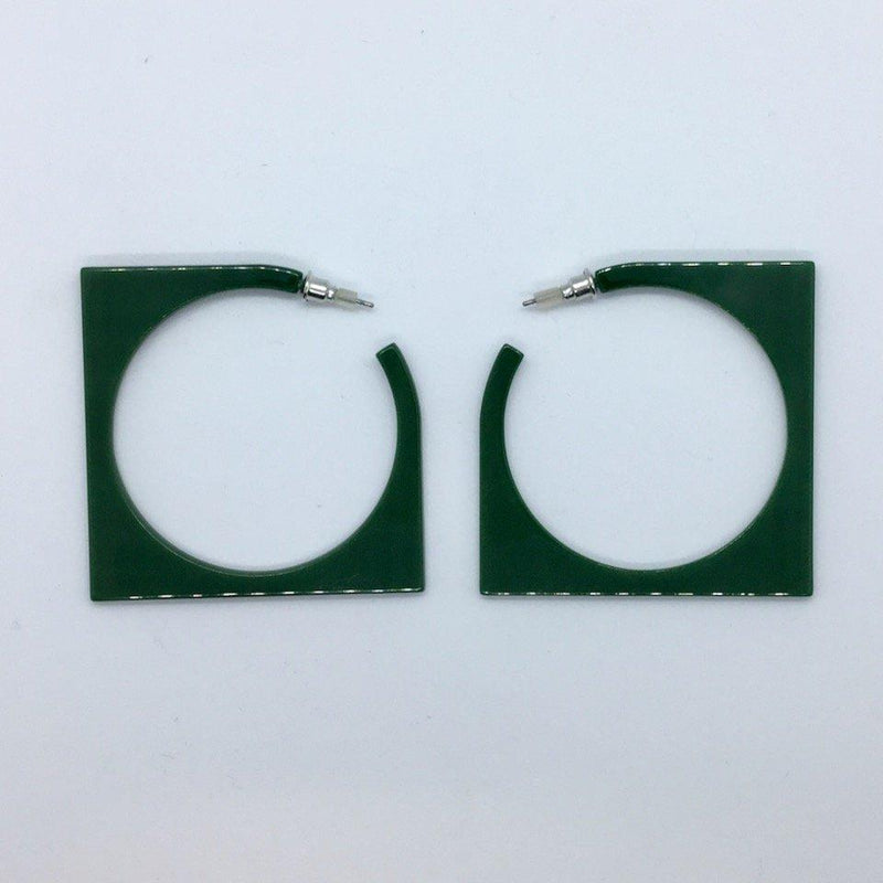 Green Square Hoop Earrings