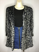 Grey Tone Leopard Print Faux Fur Coat