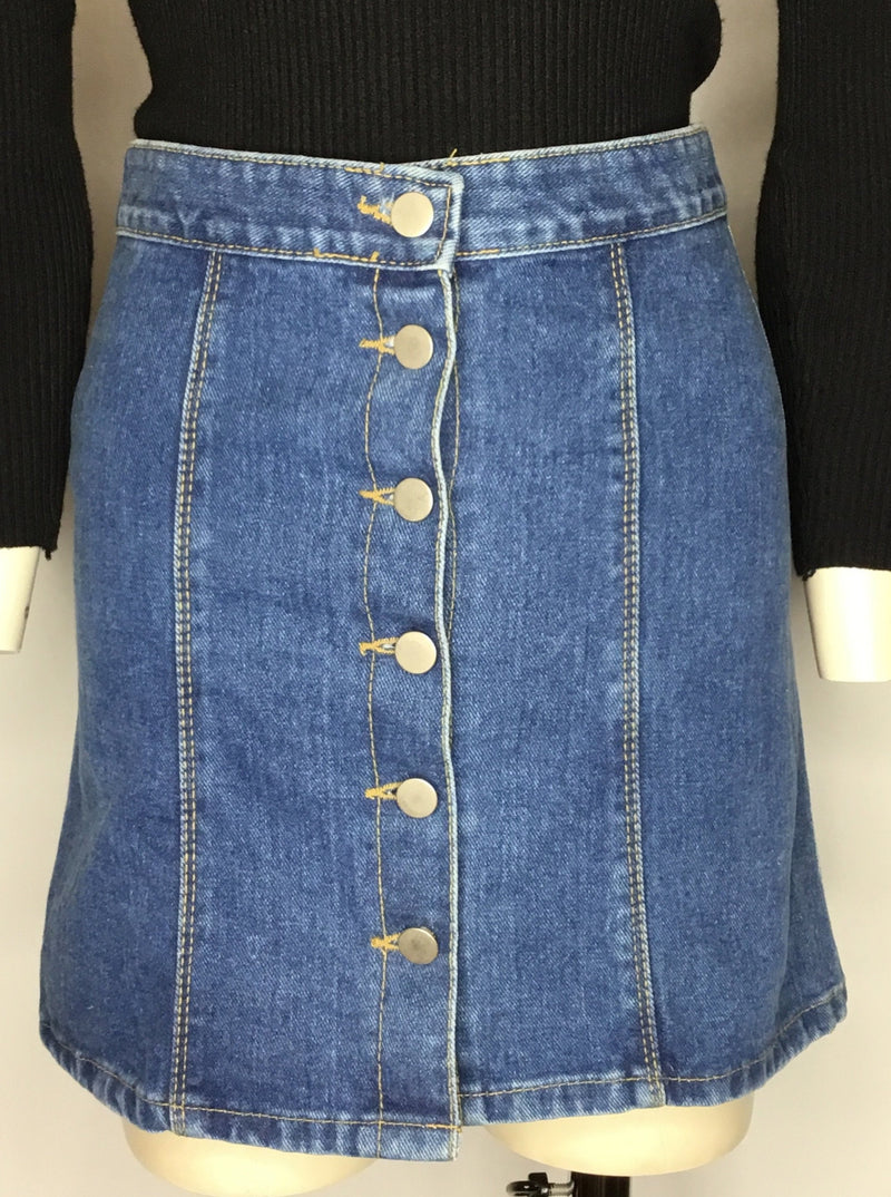 Panel Button Up Denim Skirt