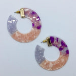 Purple and Peach Thick Hoop Earrings