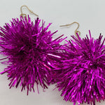 Purple Pom Pom Tinsel Earrings