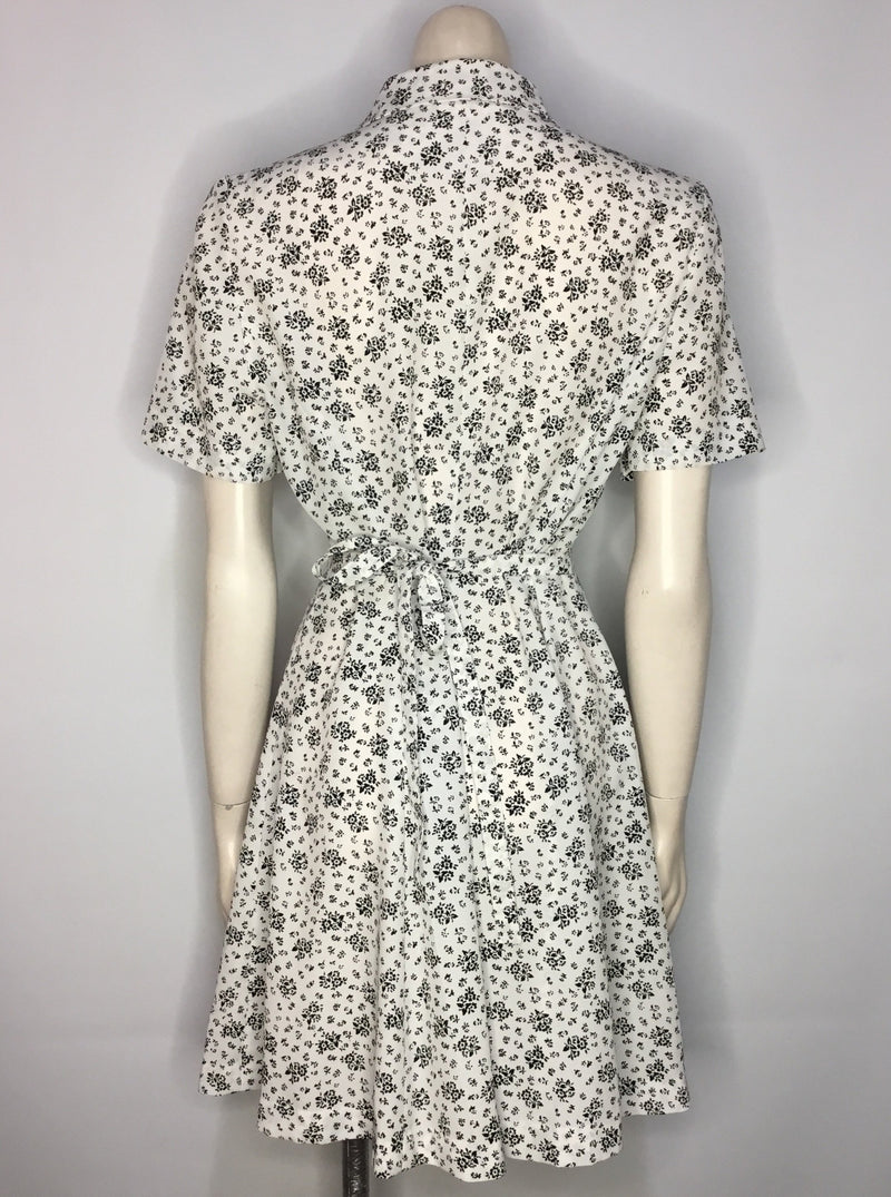 White and Black Floral Dress - AS IS - button